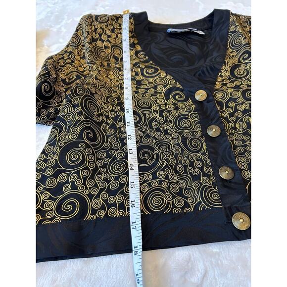 Papell Petites 100% Silk Jacket Women's Sz 8 Black/Gold Padded Retro Y2K VTG - Picture 3 of 9